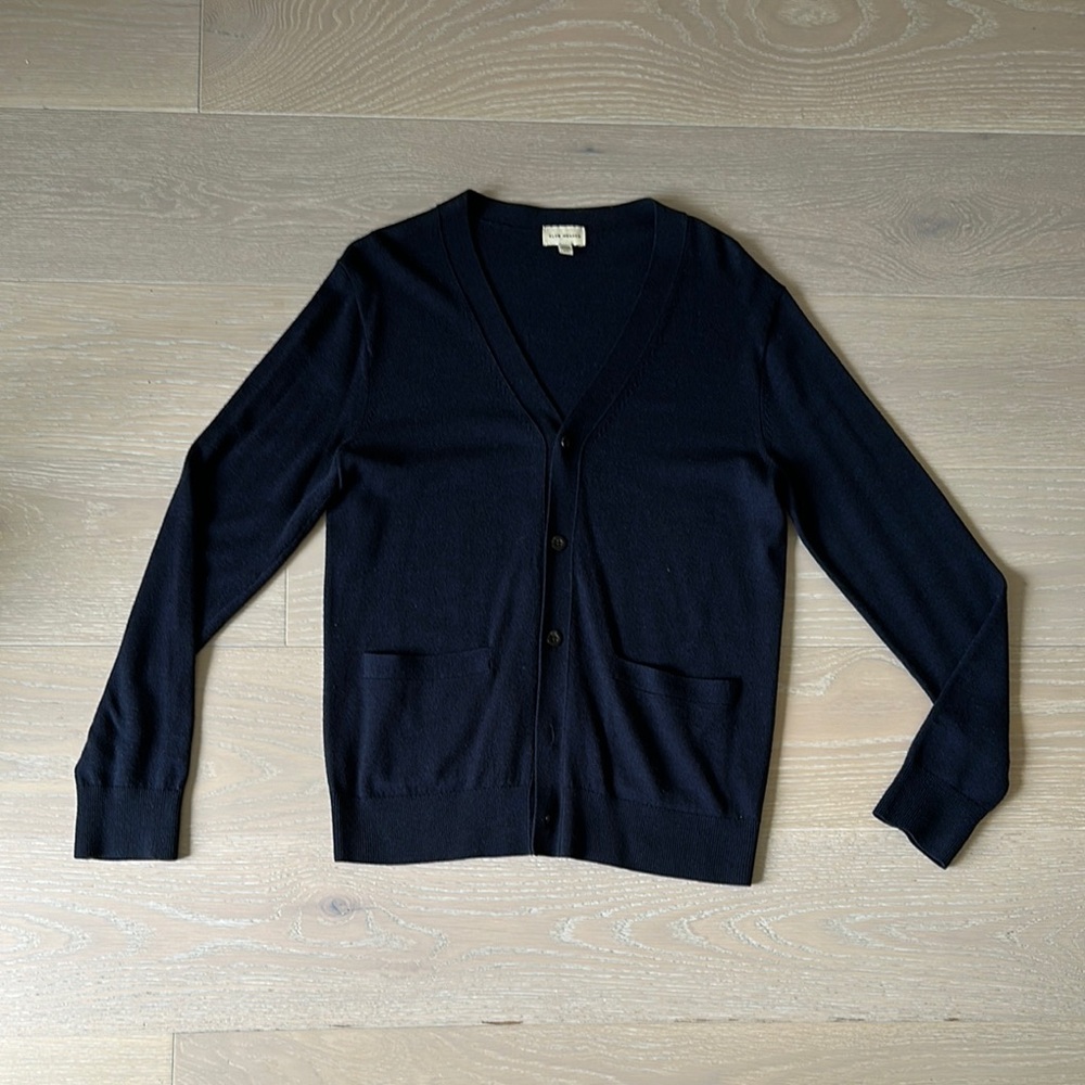 Classic Navy Blue Cashmere/Wool Men’s Cardigan Sweater - S